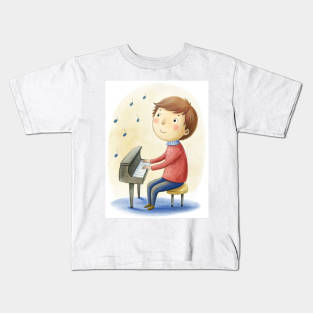 Piano playing cute boy Kids T-Shirt